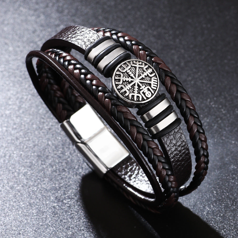 Herren-Leder-String-Mode-Punk-Trend-Kompass-Armbänder