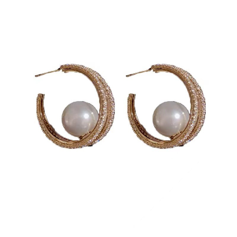 Light Luxury High-grade Temperament Full Diamond Pearl Unique Earrings