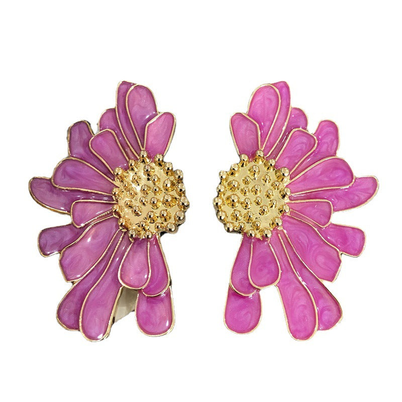 Enamel Glaze Color Flower Petals Sier Earrings