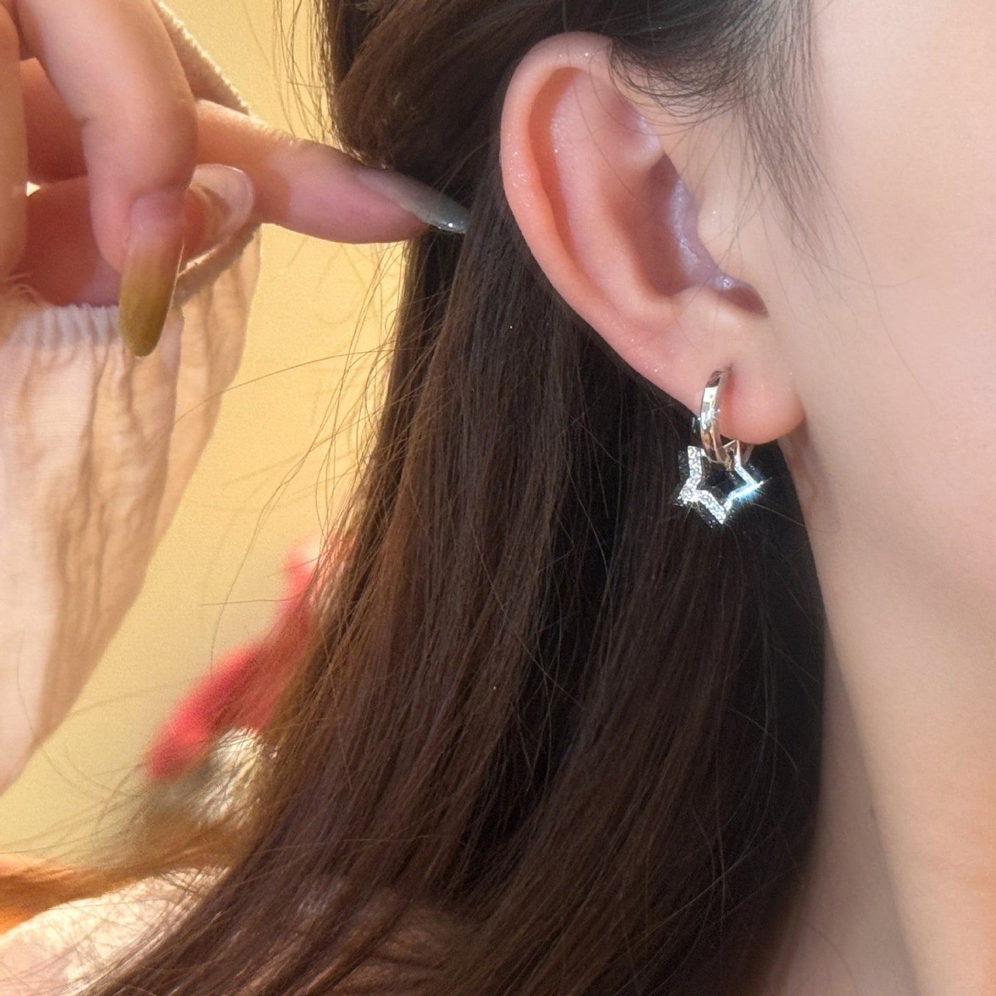 Needle Shining Zircon Star Ear Clip Female Five-pointed Exquisite Refined Stud Earrings