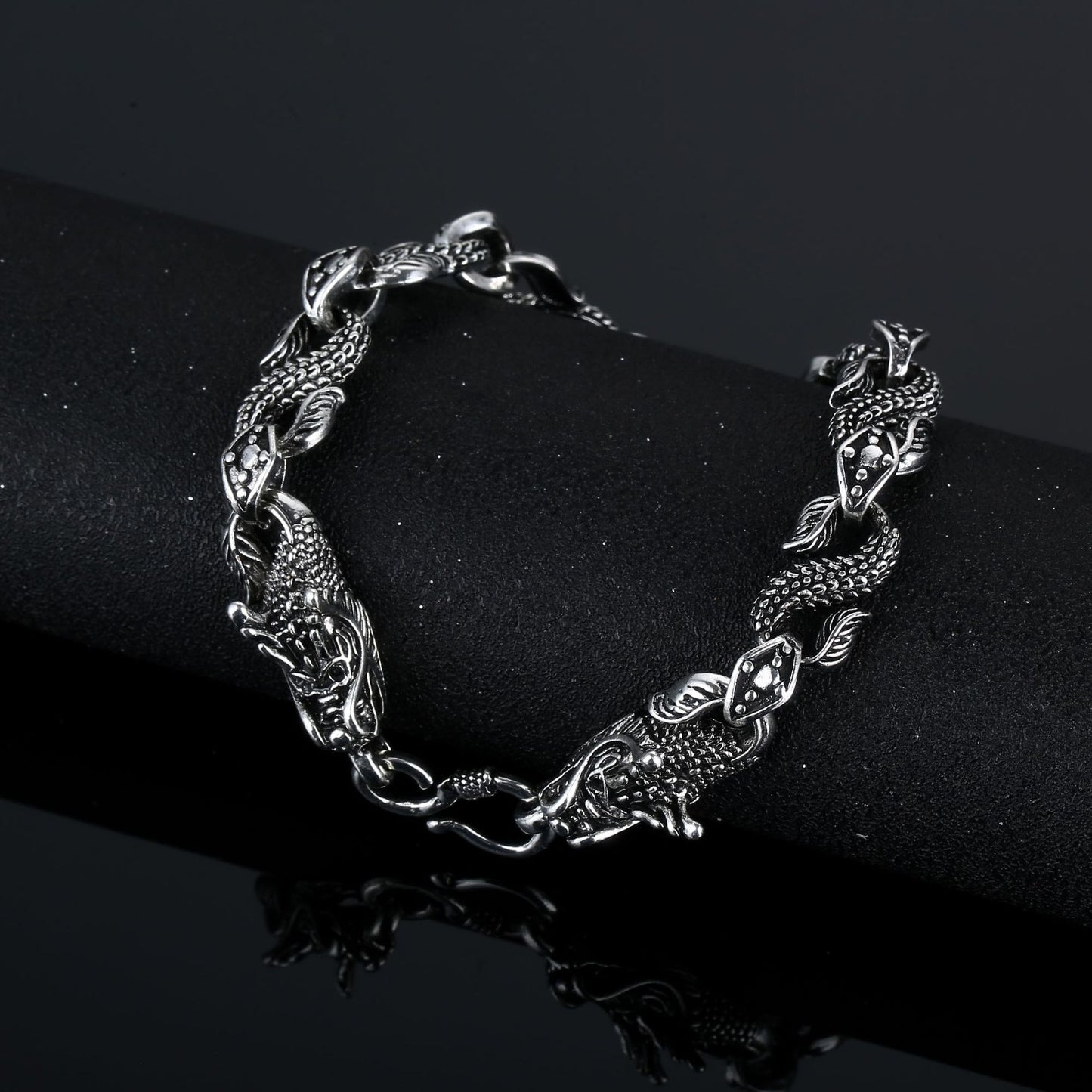 Men's Steel Double Chinese Dragon Heads S-shaped Bracelets