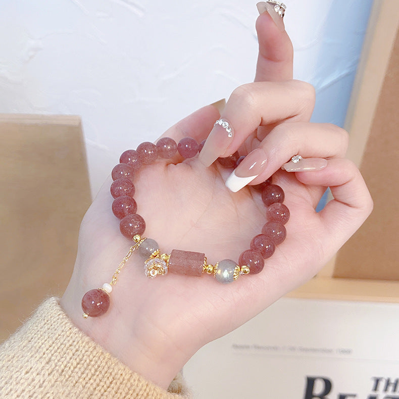 Strawberry Quartz Flower Female Mori Gray Moonlight Bracelets