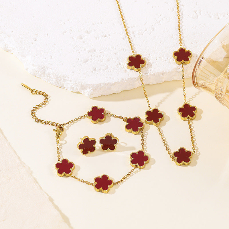 Titanium Steel Clover Flower Suit Light Luxury Jewelry Set