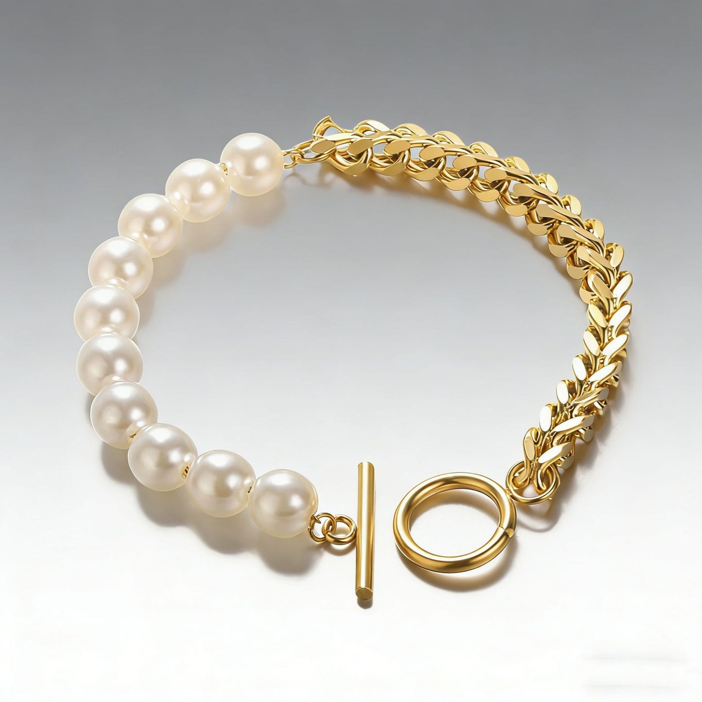 Women's High-grade Personality Stitching Chain Pearl Buckle Stainless Steel Bracelets