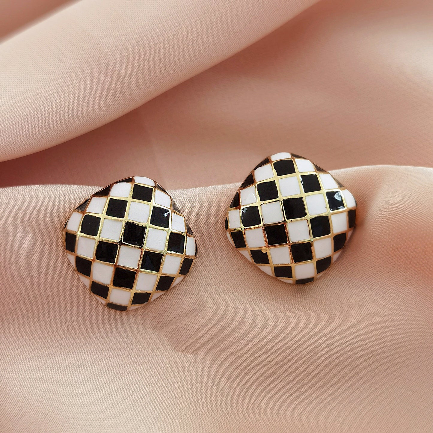 Aiguille noir et blanc échiquier Plaid petites boucles d'oreilles exquises