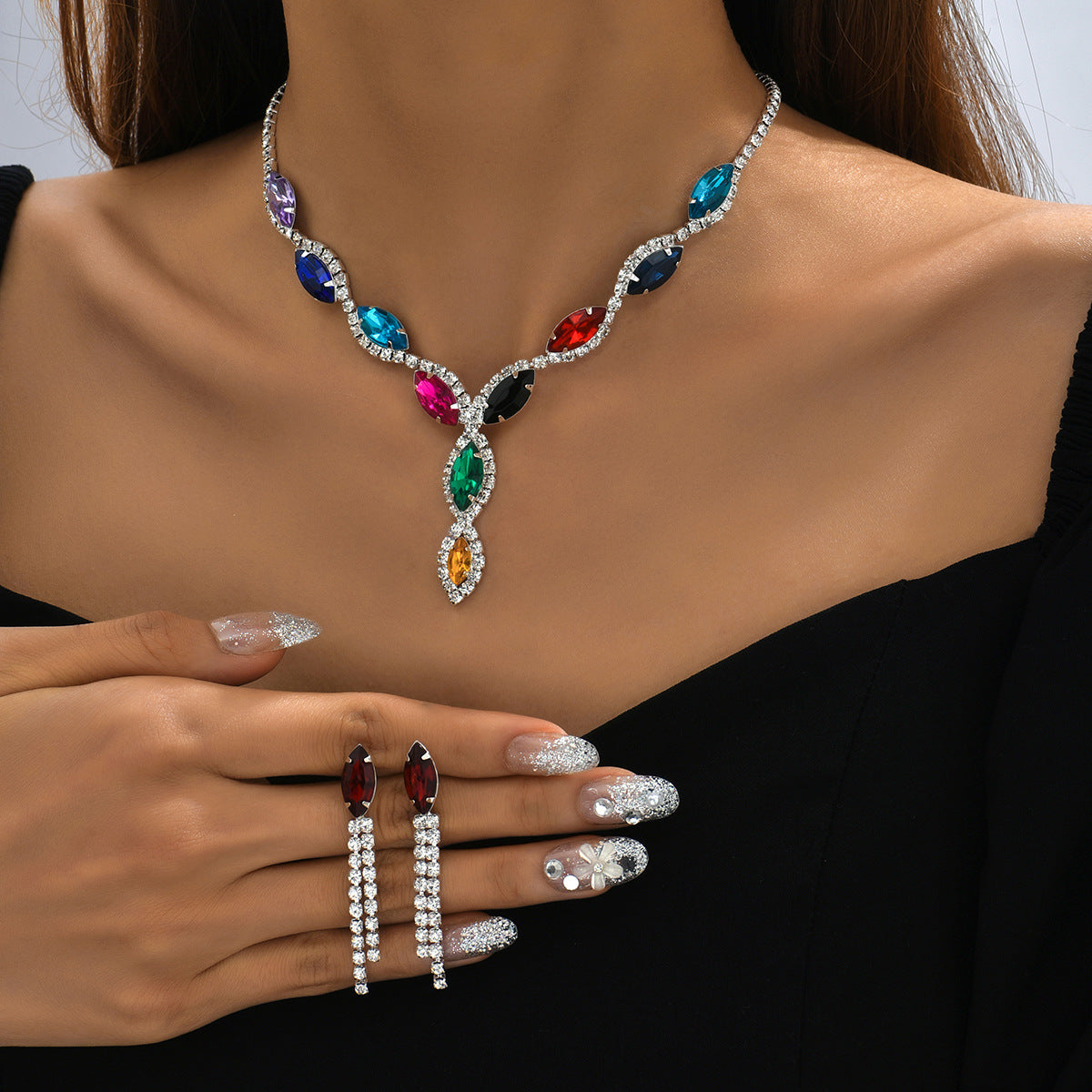 Personalized Color Horse Eye Water Drop Tassel Jewelry Set