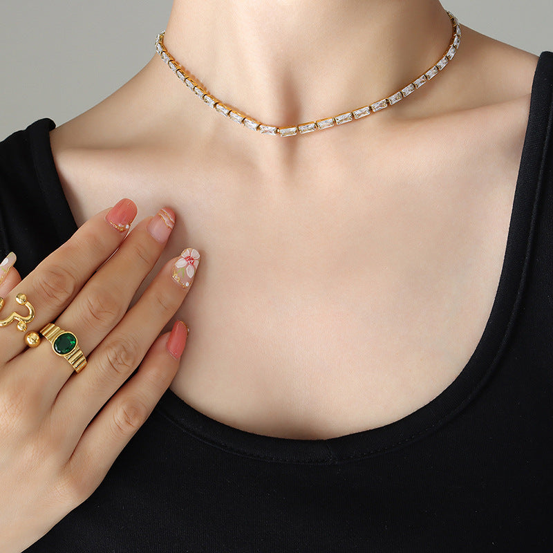Women's Geometric Square Chain Stitching For Light Luxury Titanium Steel Necklaces