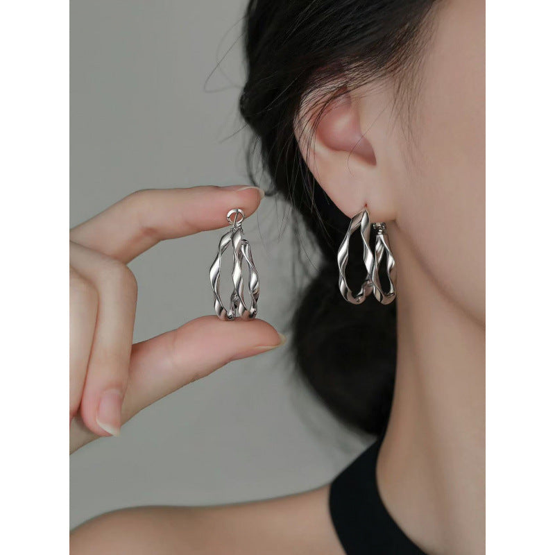 Women's Sier Needle Double Layer Round High-grade Earrings
