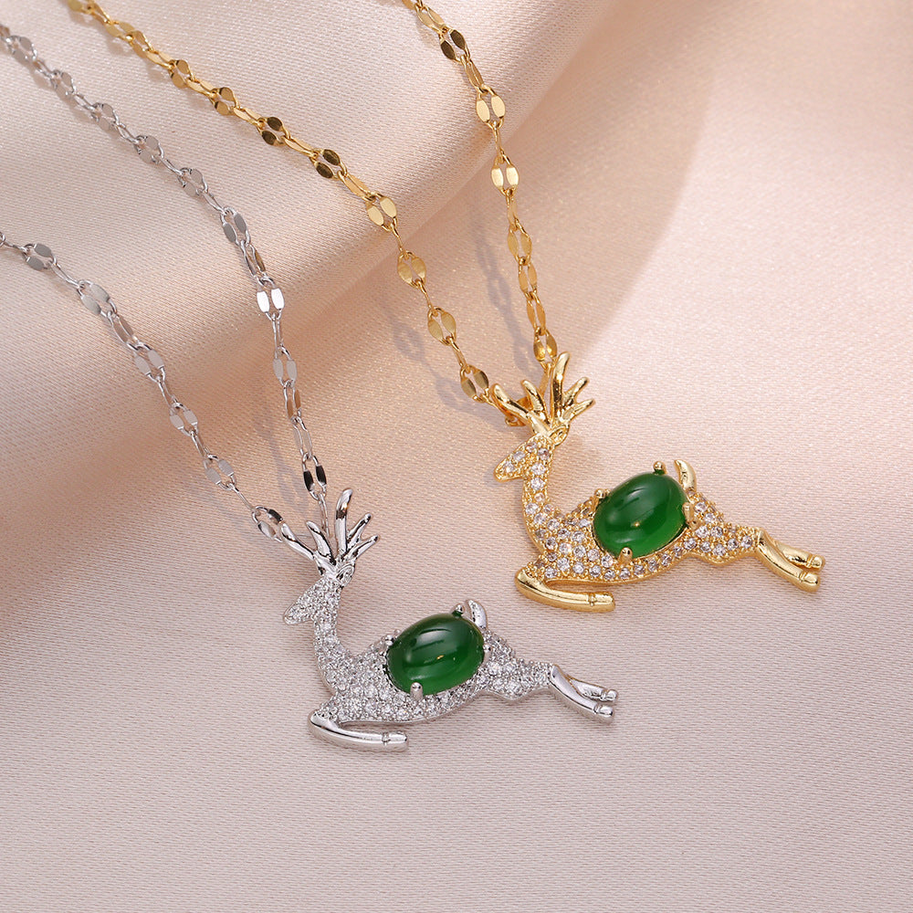 Emerald Deer Light Luxury Temperament Cute Wind Necklaces