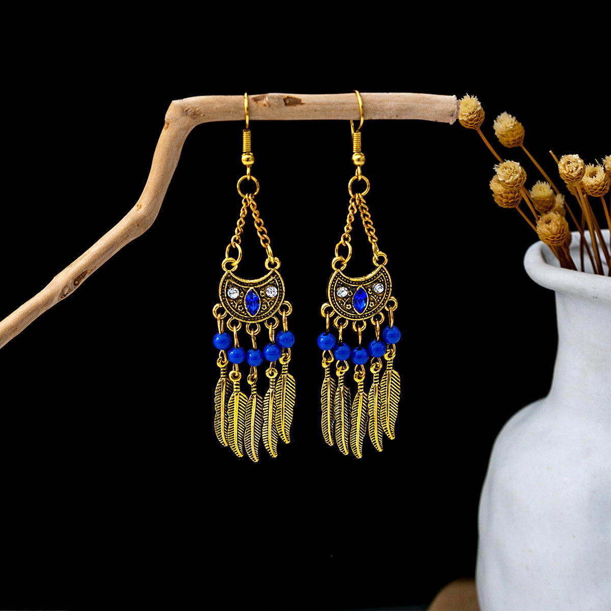 Style Peacock Golden Bell Tassel Bohemian Earrings