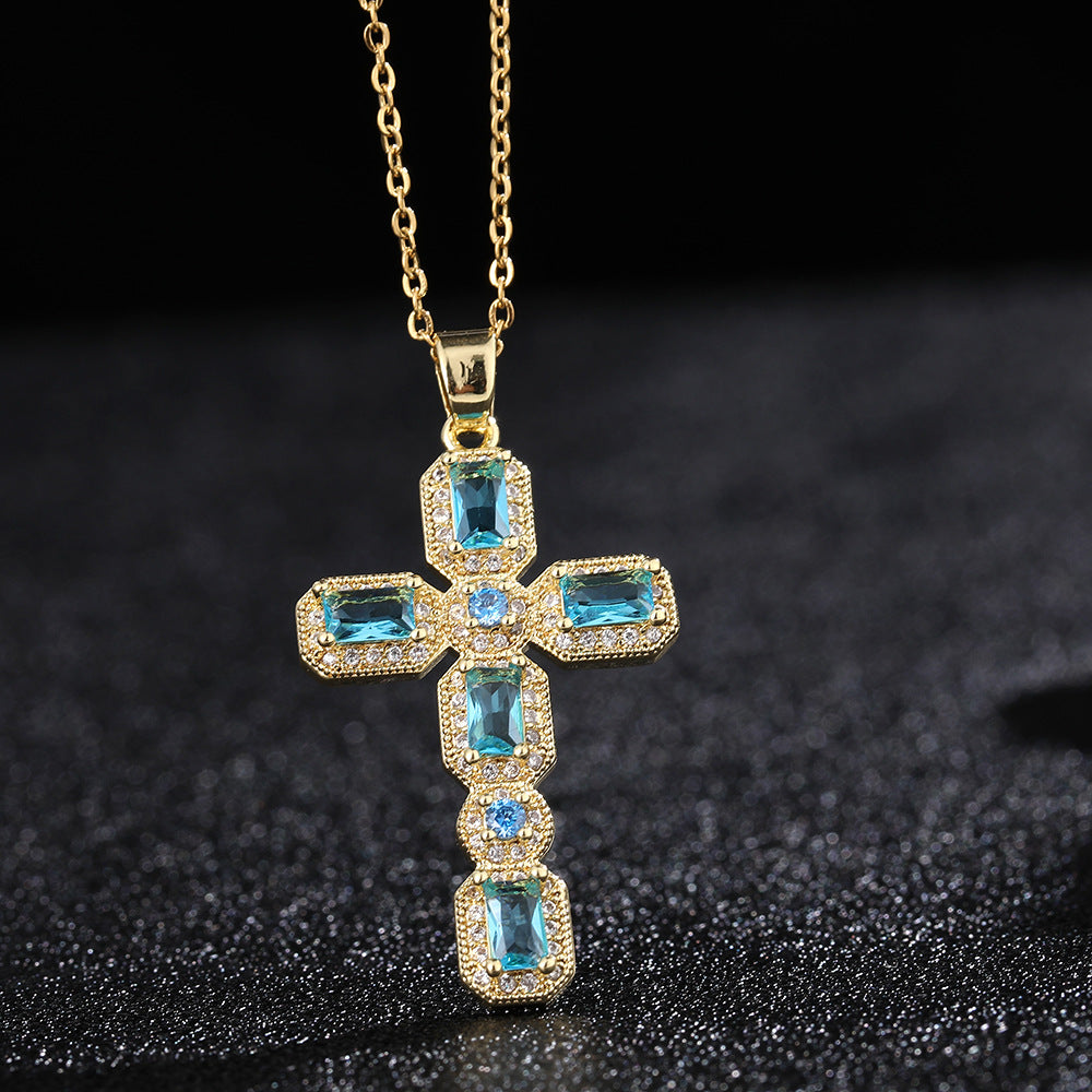 Women's & Men's & Hip Hop Crocheted Diamond Cross Ornament And Couple Necklaces