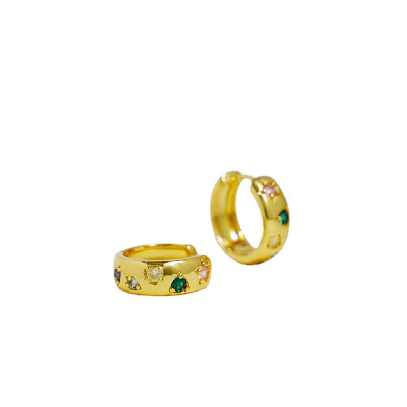 Real Gold Electroplating Simple Exquisite Color Zircon Special Interest Light Stud Earrings