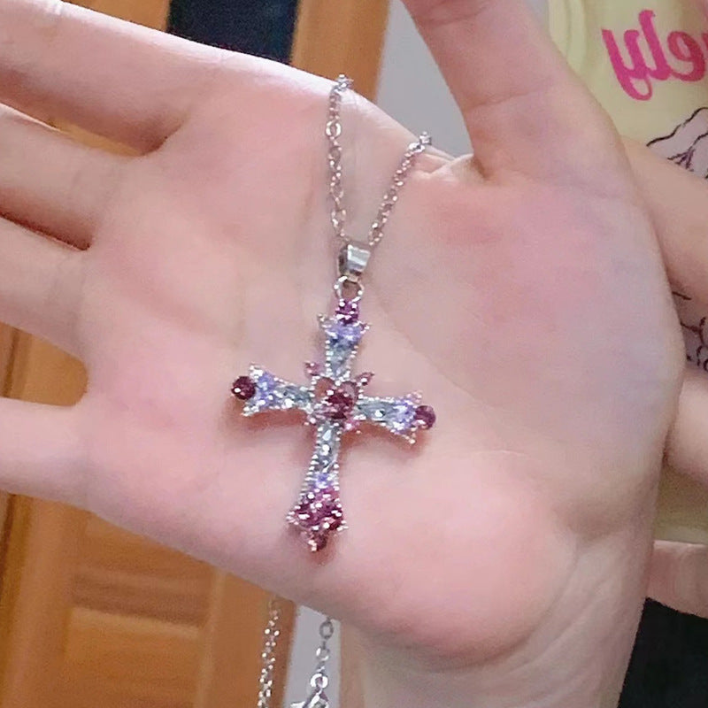 Style Hot Cross Female Diamond Gothic Design Necklace