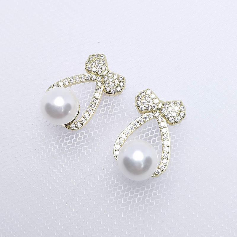 Simulation Pearl Bow Female Graceful And Cute Fresh Rings