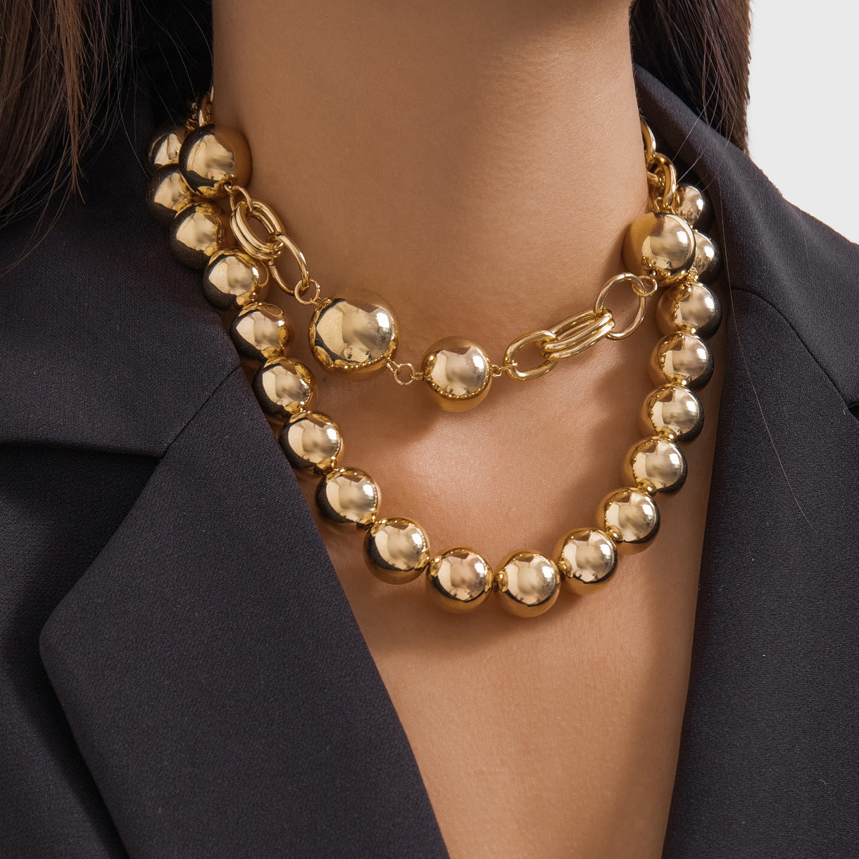 Women's Exaggerated Punk Round Beads String Of Personality Necklace
