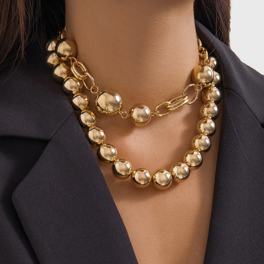 Women's Exaggerated Punk Round Beads String Of Personality Necklace