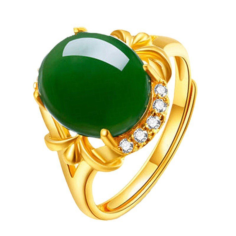 Ethnic Style Plated Jade Inlaid With Green Ring