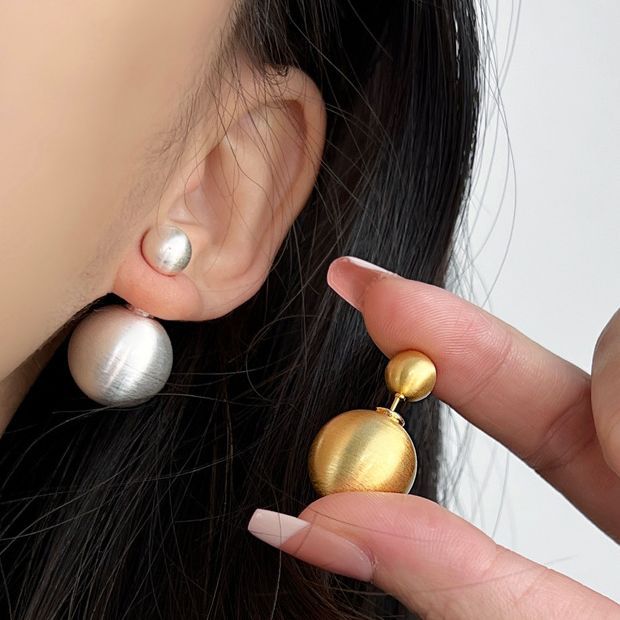 Brushed Ball Ear Metal Frosted Front And Rear Earrings