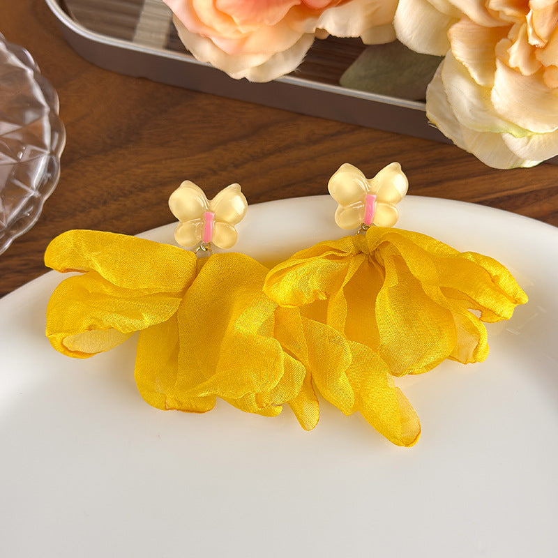 Women's Yellow Flower Mesh Vacation Style Niche High-grade Rings