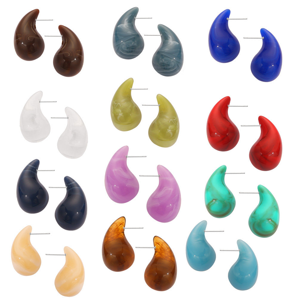 Fashion Simple Casual Style Resin Water Drop Shape Titanium Steel Earrings