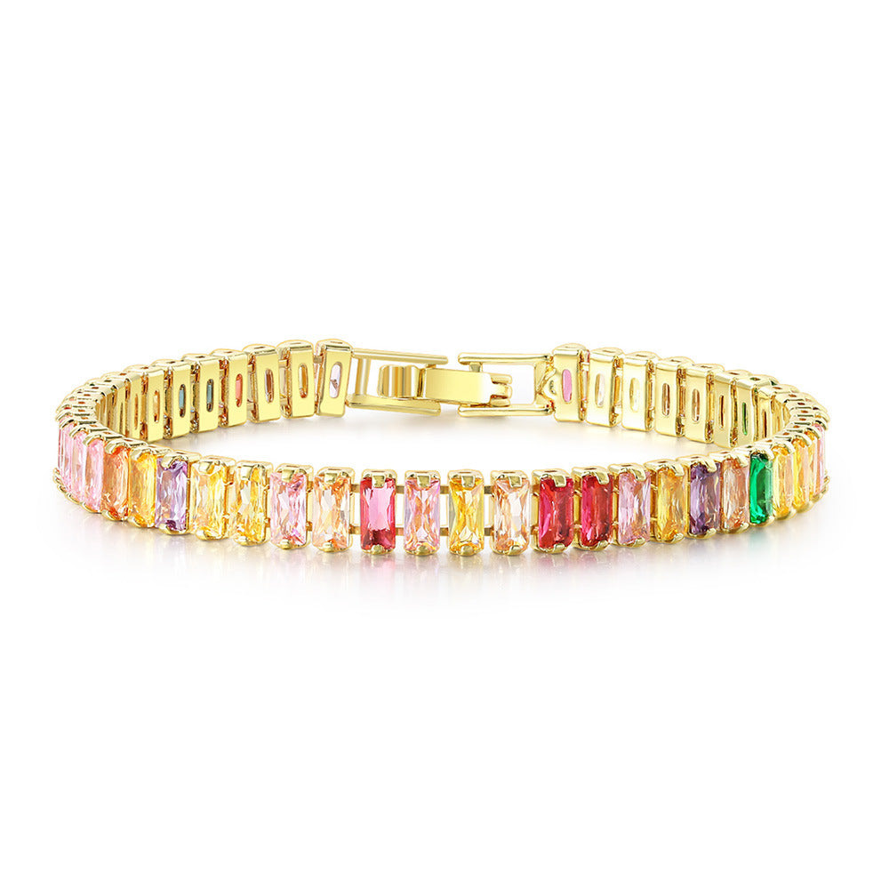 Zircon Single Row Rectangular Full Diamond Bracelets