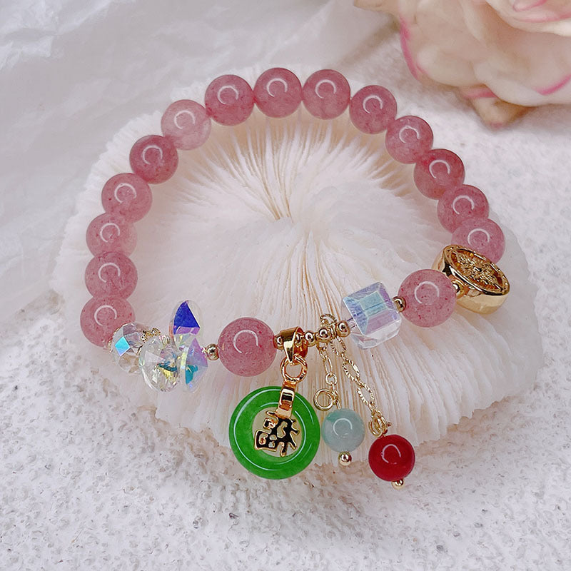 Jade Blessing Card Strawberry Quartz Female Bracelets