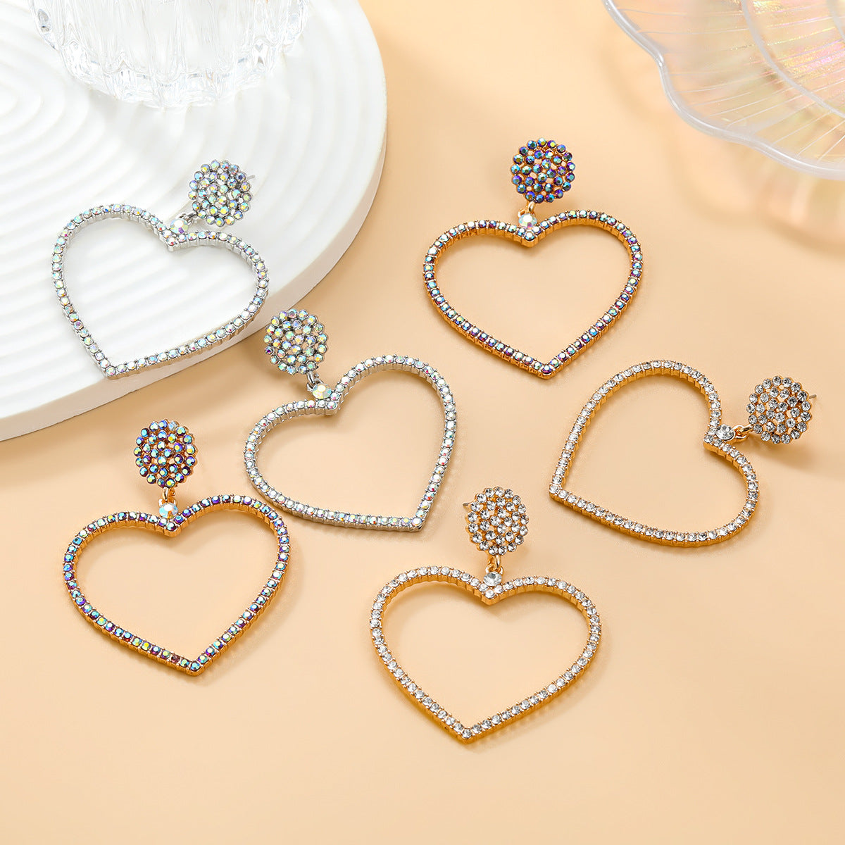 Diamond Love Heart-shaped Female Exaggerated Alloy Earrings