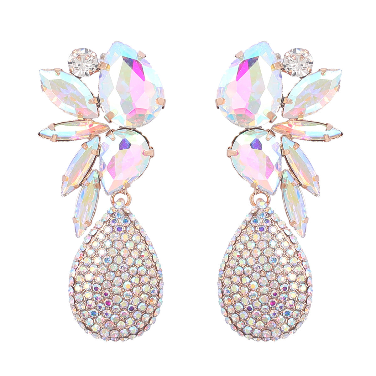 Colorful Crystals Drop-shaped Glass Drill Rhinestone Earrings