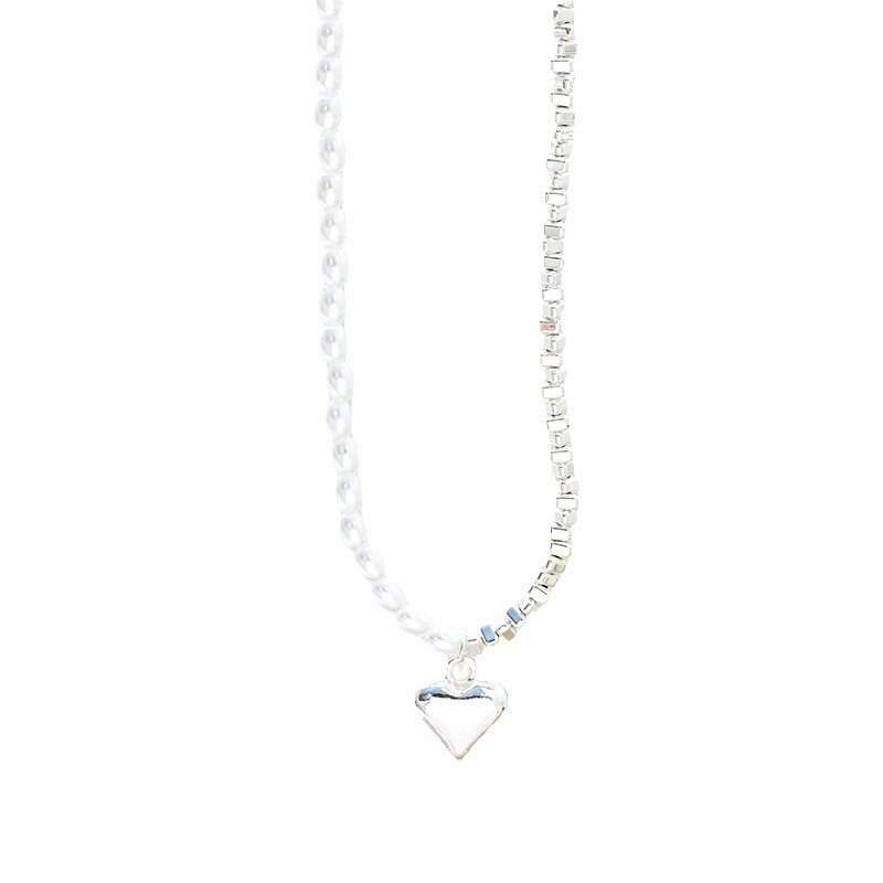 Women's Small Pieces Of Sier Pearl Heart Necklaces