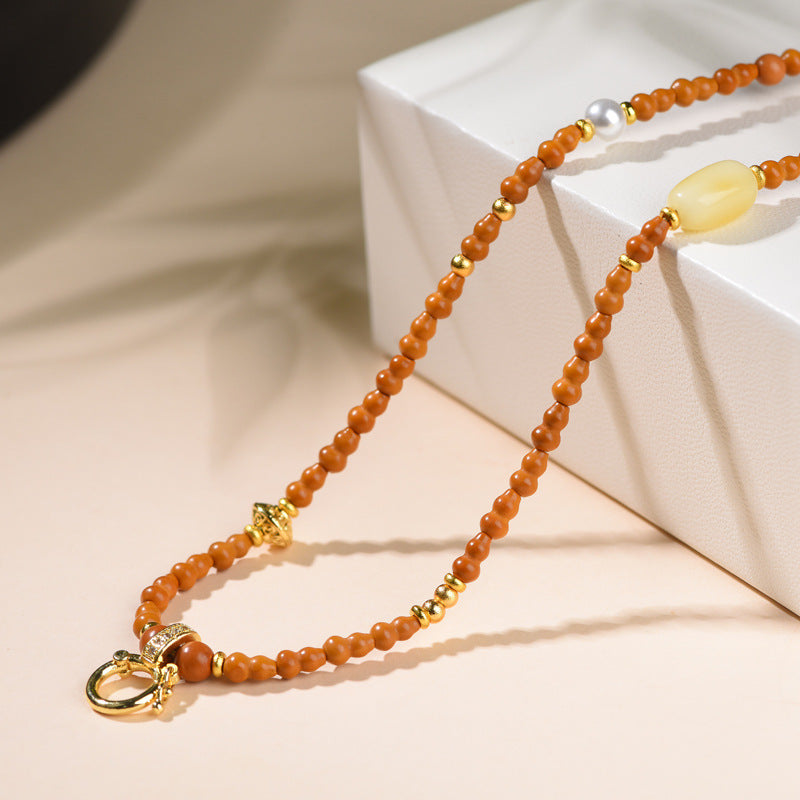 Style Olive Nut Gourd Rope Natural Beeswax South Red Universal Necklace