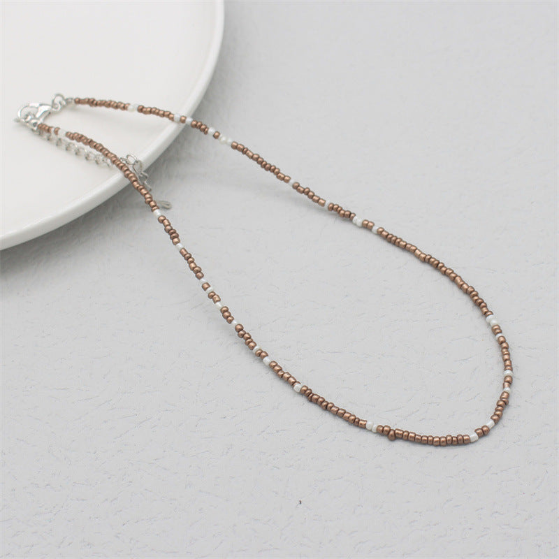Korean Style Bohemia Khaki Beaded Bead Sweet Necklaces