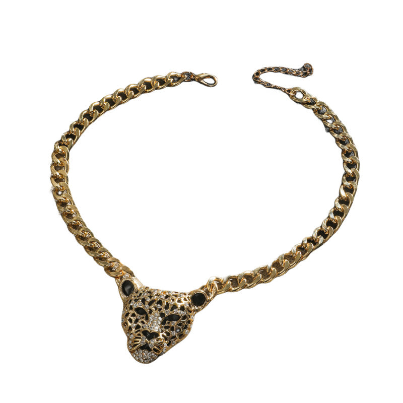 Damen- und Herrenmode-Punk-Diamant-Gold-Leopardenkopf-Halsketten