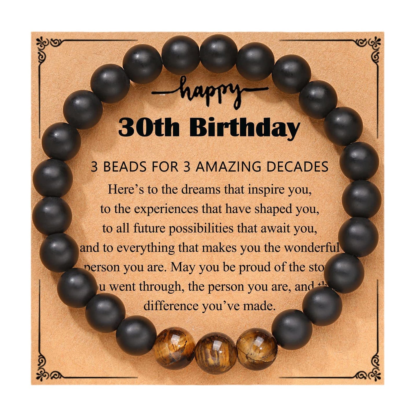 Bracelets cadeaux d'anniversaire en perles d'agate noire et d'oeil de tigre