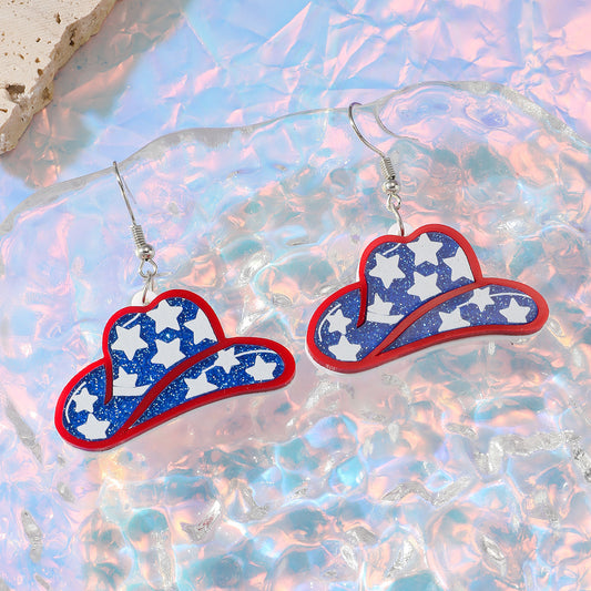 Women's Cartoon Independence Day Five-pointed Star Western Earrings