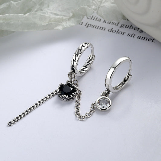 Trendy Cool Personality Binaural Buckle Black Earrings