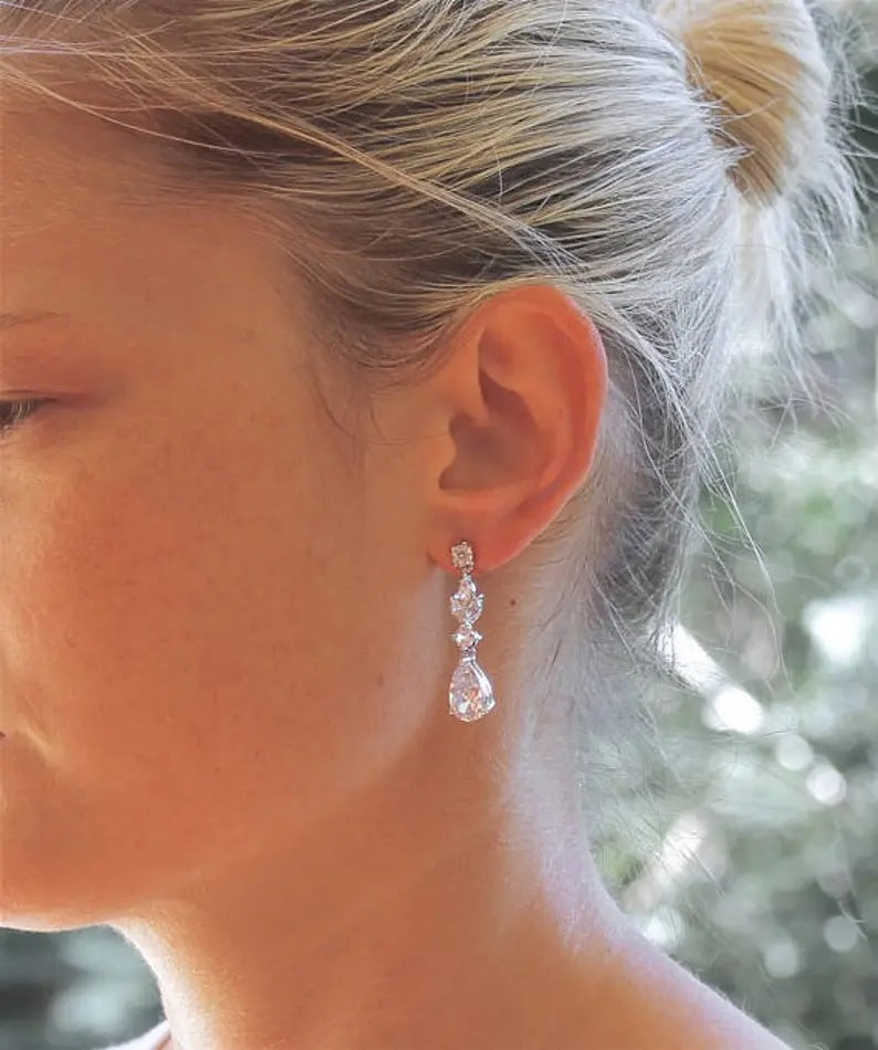 Wedding Sweet Pear-shaped Water Drop Zircon Dinner For Earrings