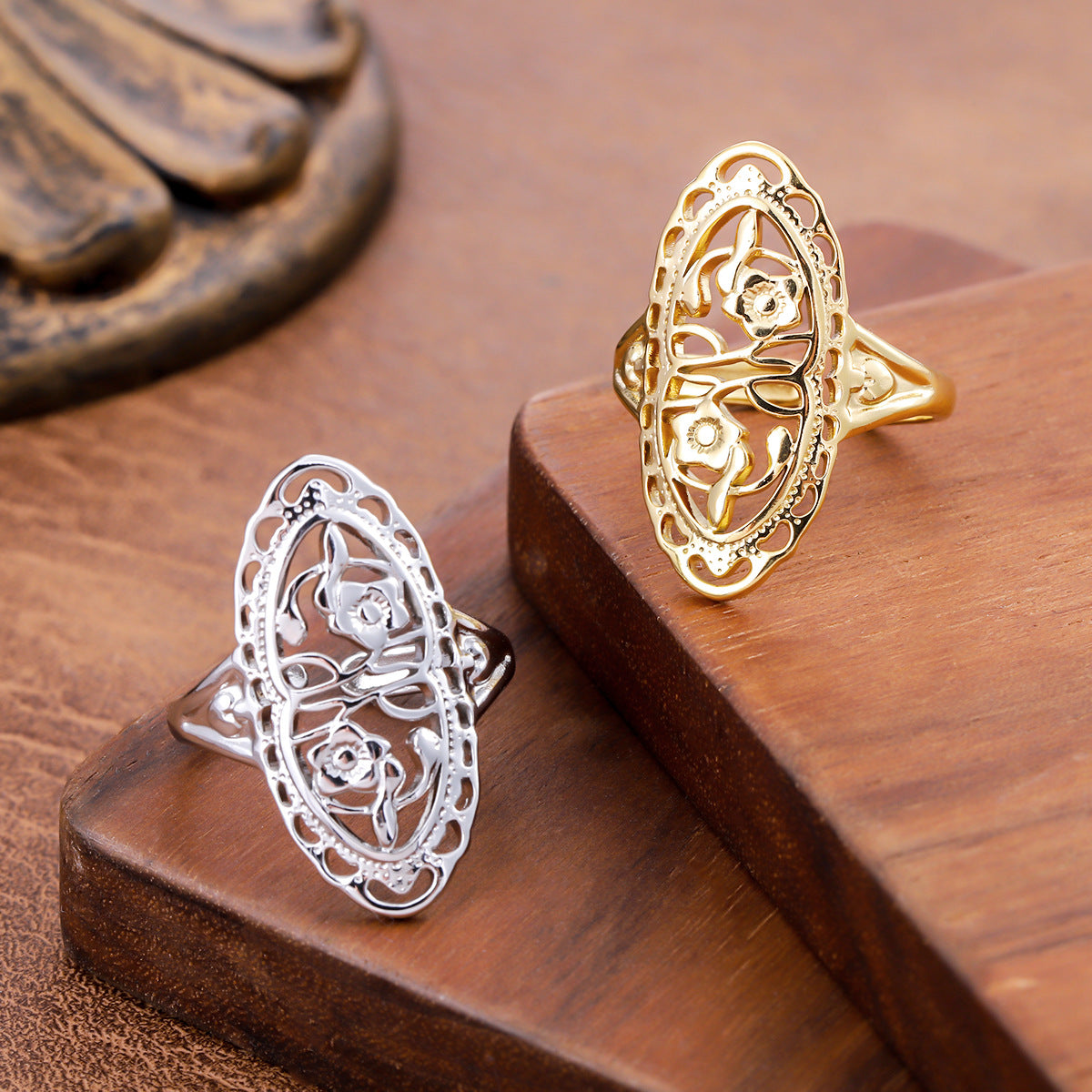 Fashionable Stainless Steel Open Niche Oval Hollow Ring
