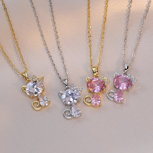 Sweet Cool Lucky Cat Zircon Special Interest Necklaces