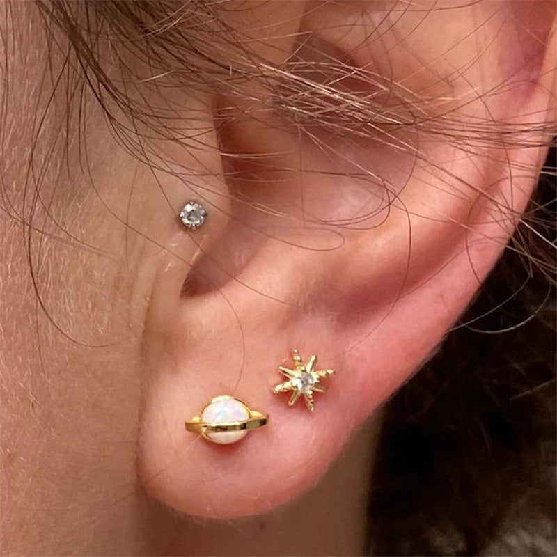 West Saturn Sier – boucles d'oreilles en opale féminine, lumière exquise, aiguille