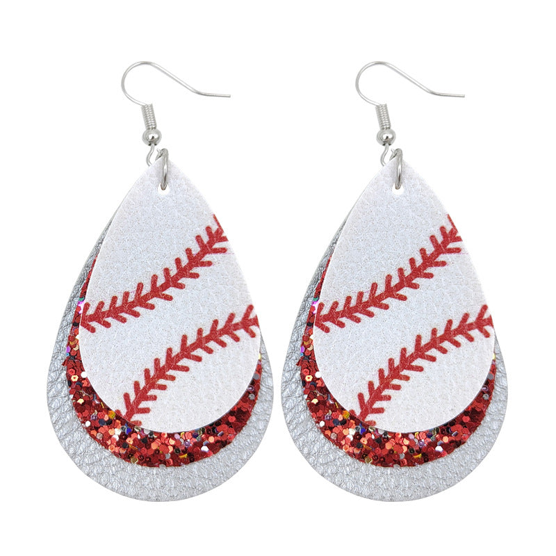 Slouchy Versatile Trendy Sports Baseball Leather Earrings