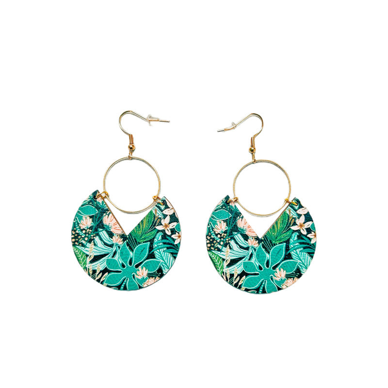 Simple Fashion Blue Dyed Printed Bohemian Geometric Stripes Stitching Earrings