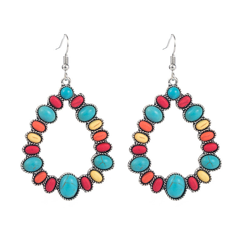 Women's Fashion Exaggerated Alloy Color Turquoise Geometric Luxurious Earrings