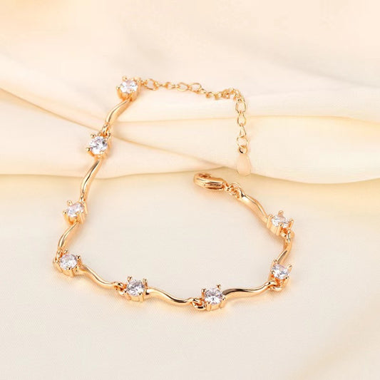 Bracelets en or champagne simples avec diamants pour diffusion en direct pour femmes