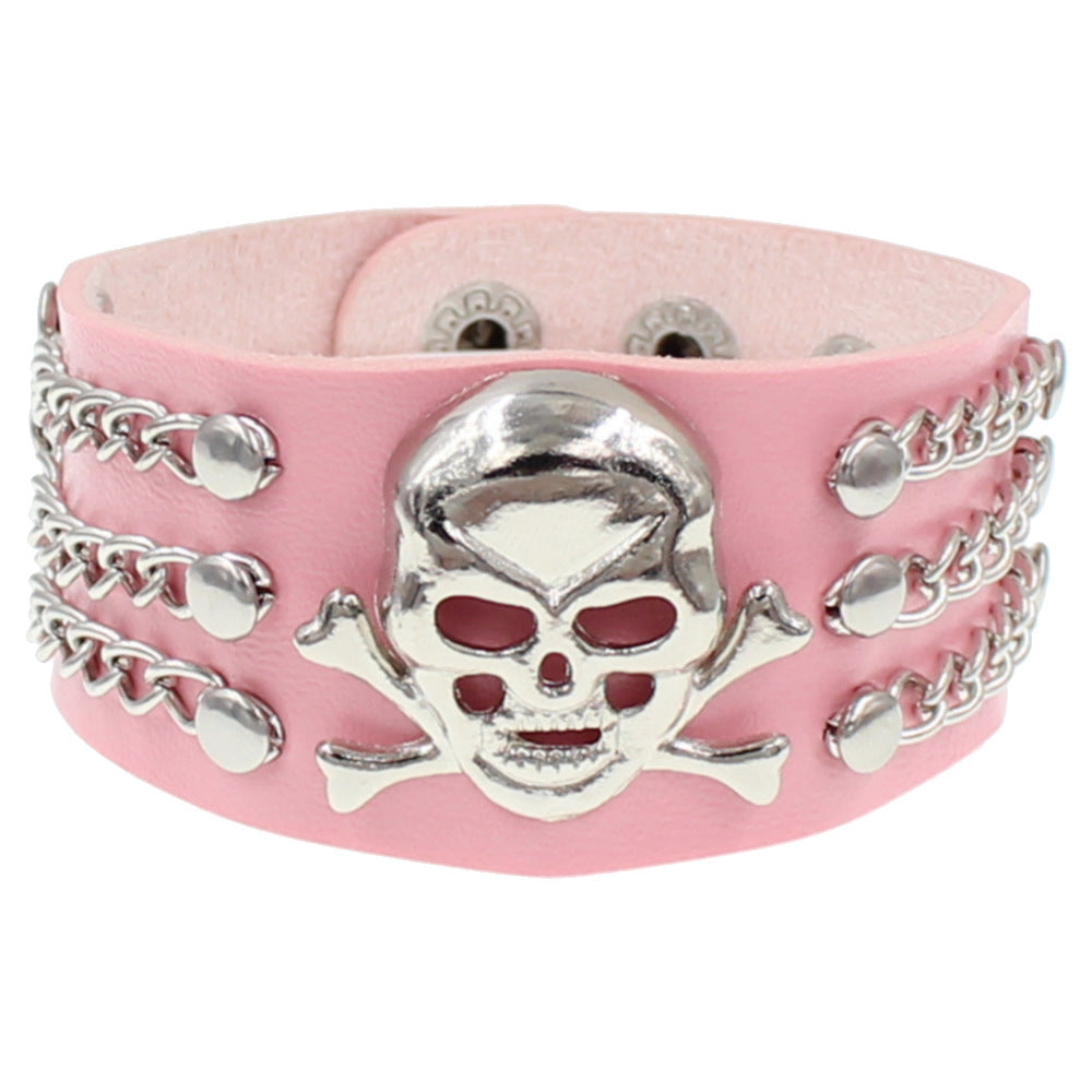Protection Leather Fashion Punk Rivet Nightclub Domineering Ghost Skull Bracelet