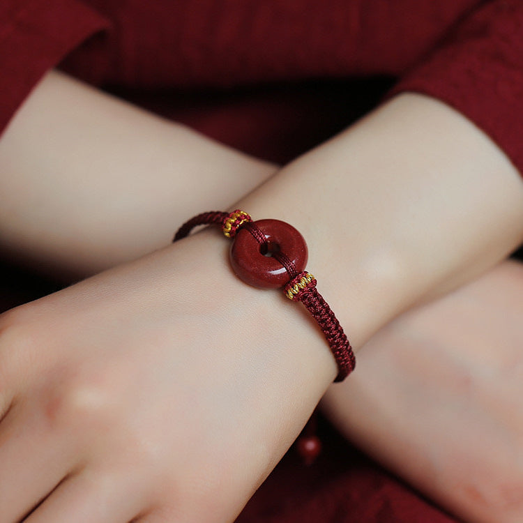 Bracelets à main en corde rouge réglable avec boucle de paix cinabre pour femmes et hommes