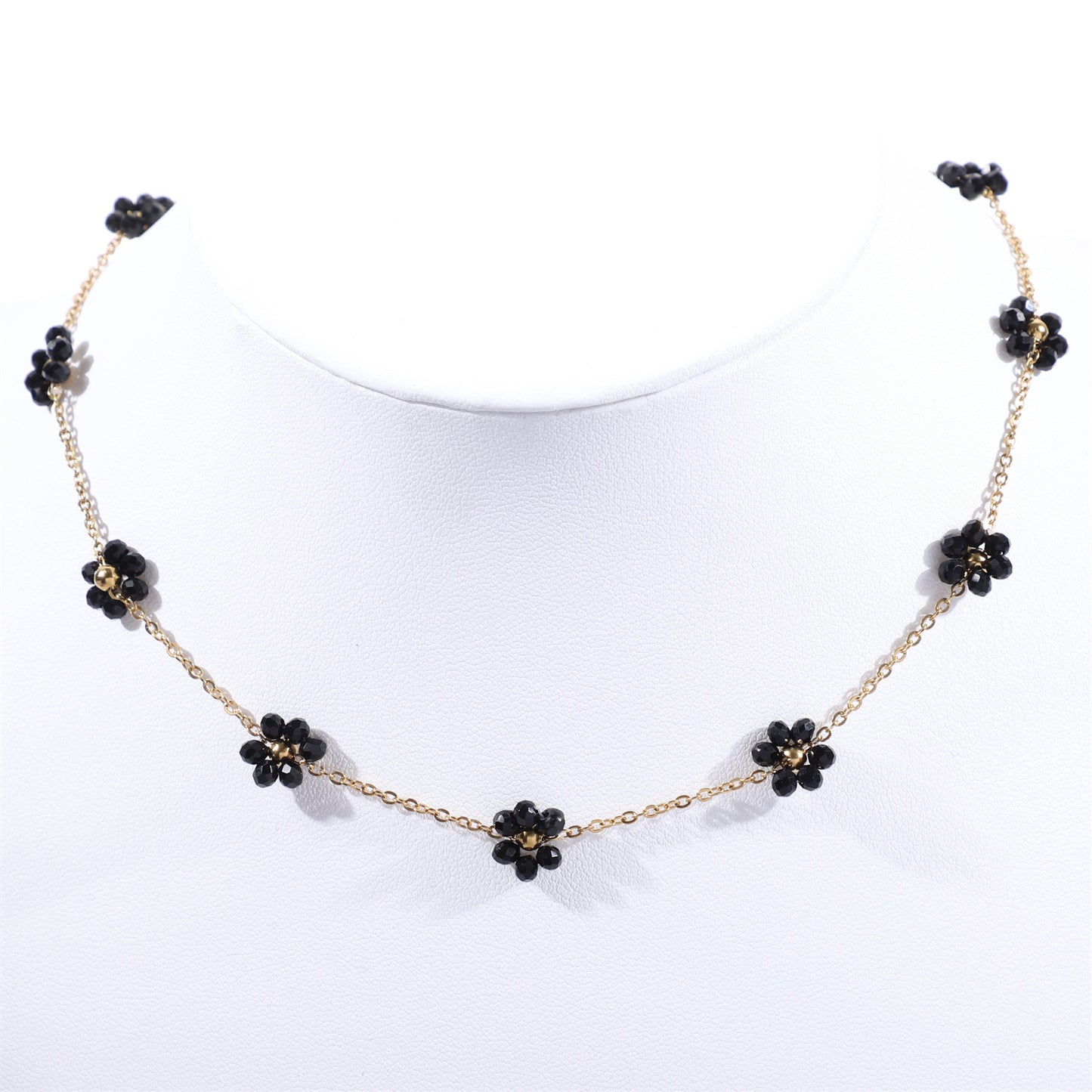 Women's Color Crystal Flowers Pearl Flower Stainless Steel Design Style Necklace