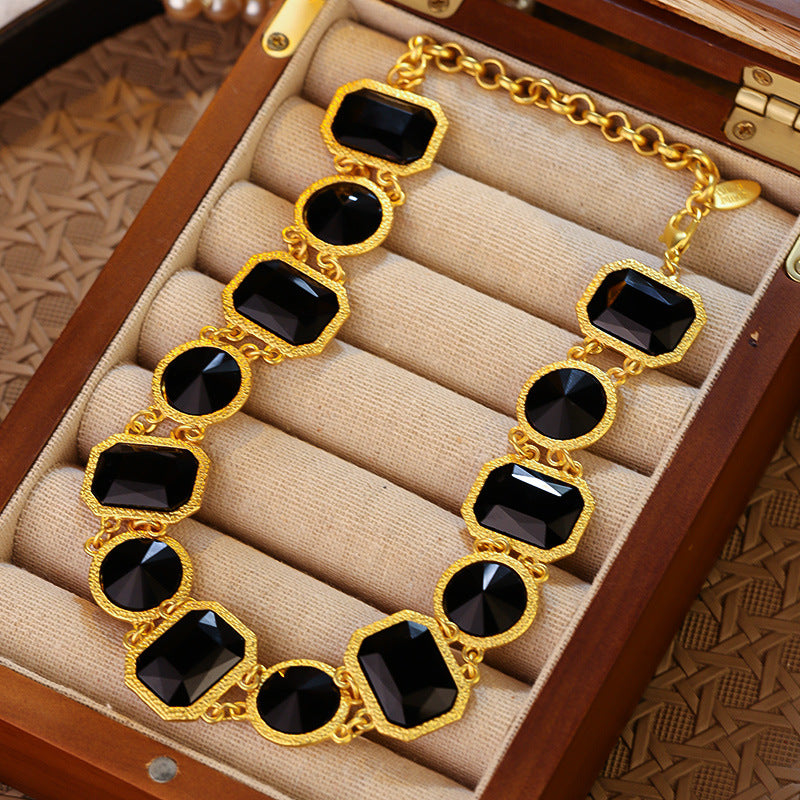 Black Agate Geometric Gem Retro Exaggerated Jewelry Set