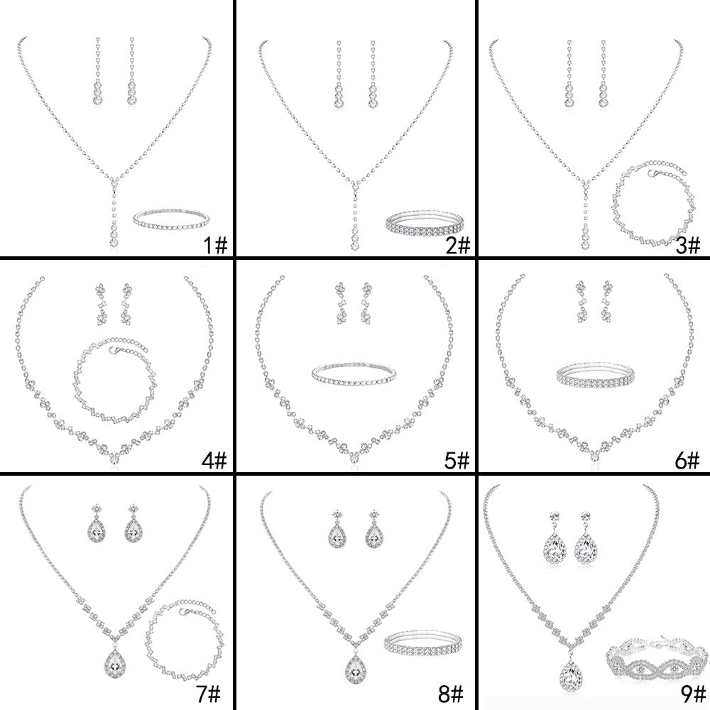Bridesmaid Prom Costume Rhinestone Bridal Wedding Metal Jewelry Set