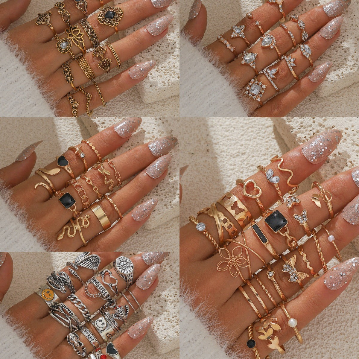 Women's Fashion Vintage Punk Style Geometric Hollow Rings