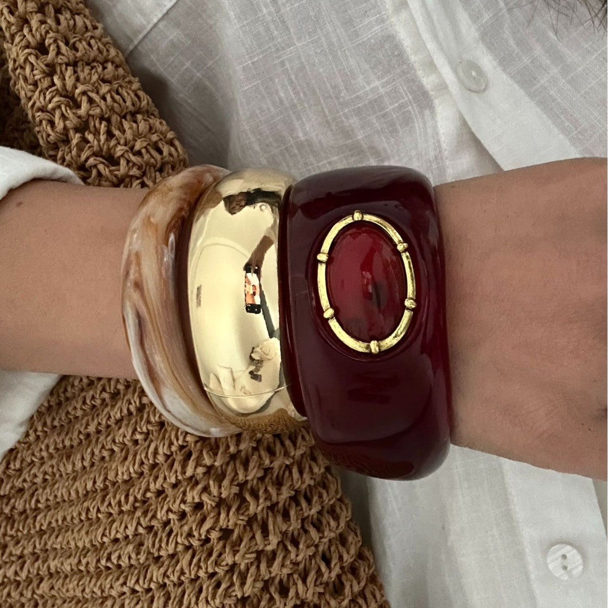 Open-ended Resin Inlaid Imitation Red Turquoise Retro Elegant Niche Bracelet